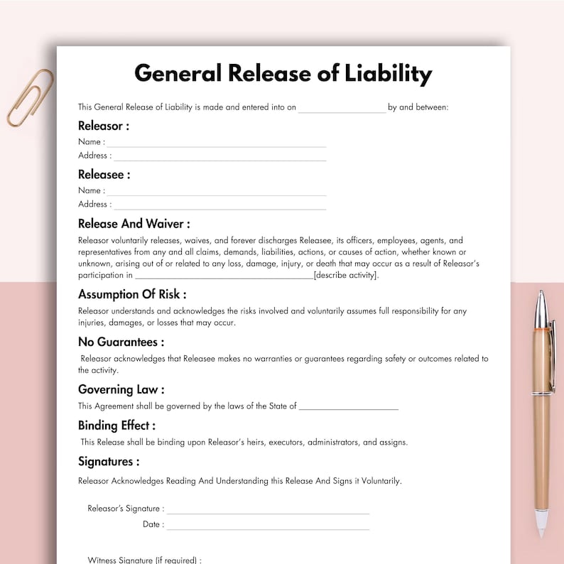 General Release of Liability, Printable Informed Consent Form Template ...