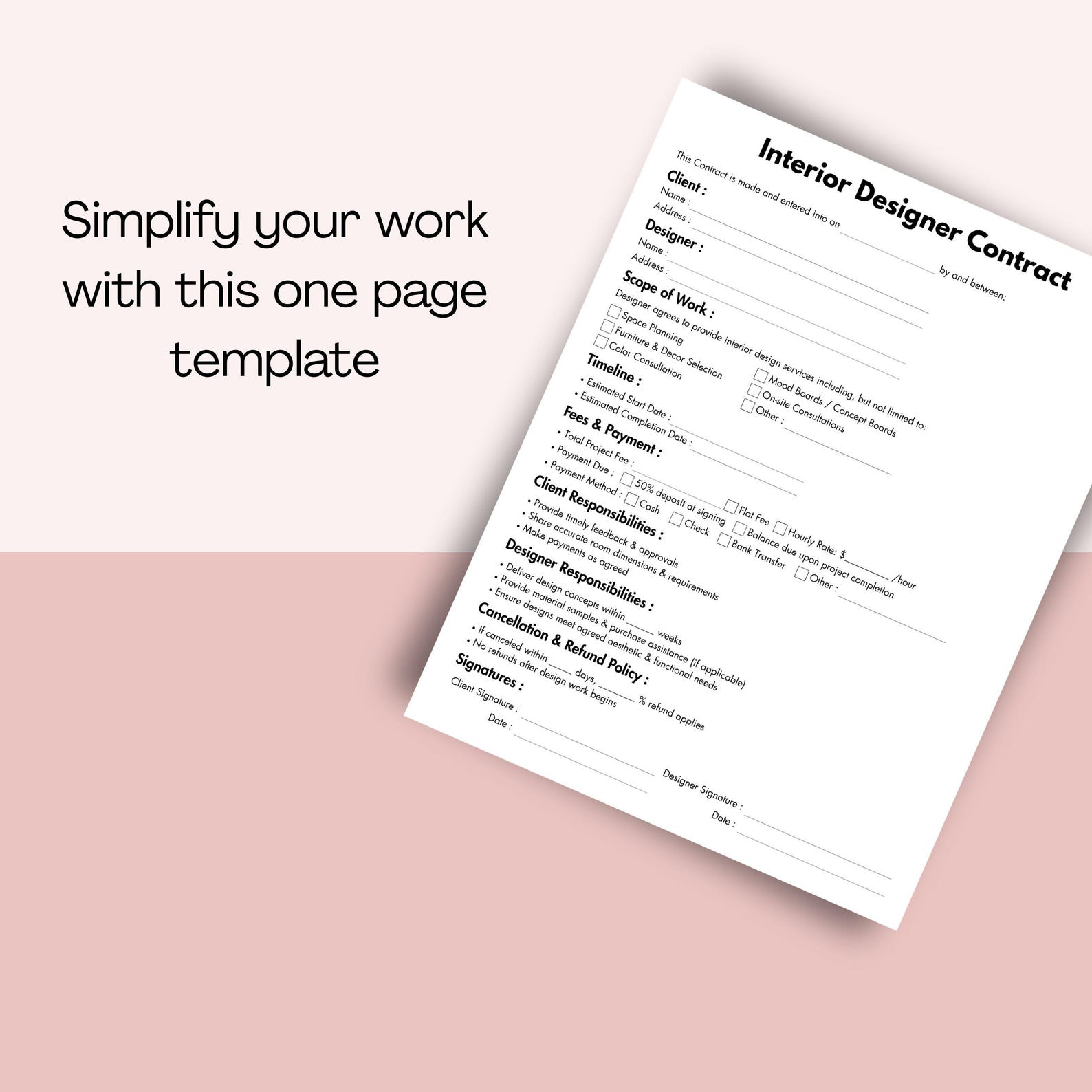 Interior Designer Contract, Printable Interior Decorating Form Template ...