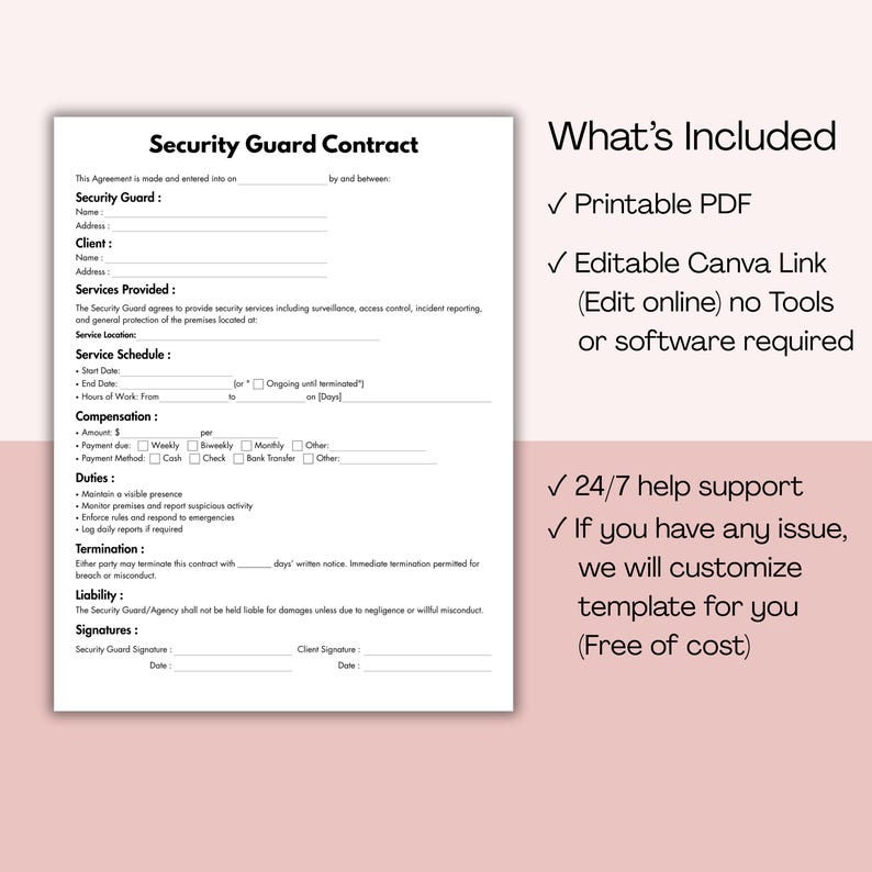 Security Guard Contract, Printable Security Service Provider Agreement ...