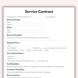 Contrato de servicios, plantilla de contrato comercial imprimible, acuerdo de servicios editable, contrato de cliente, descarga digital instantánea