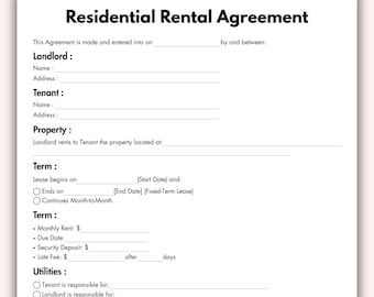 Contrato de alquiler de vivienda, plantilla imprimible, contrato de vivienda editable, descarga instantánea para propietarios.
