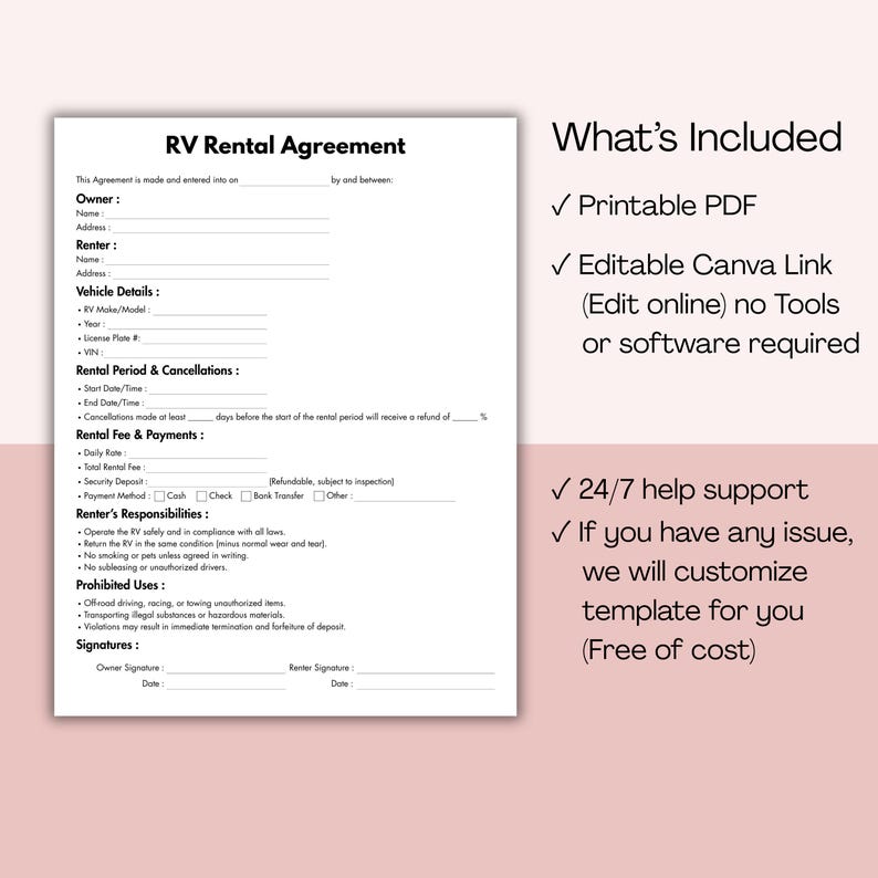 RV Rental Agreement, Printable Camper Rental Agreement Form Template ...