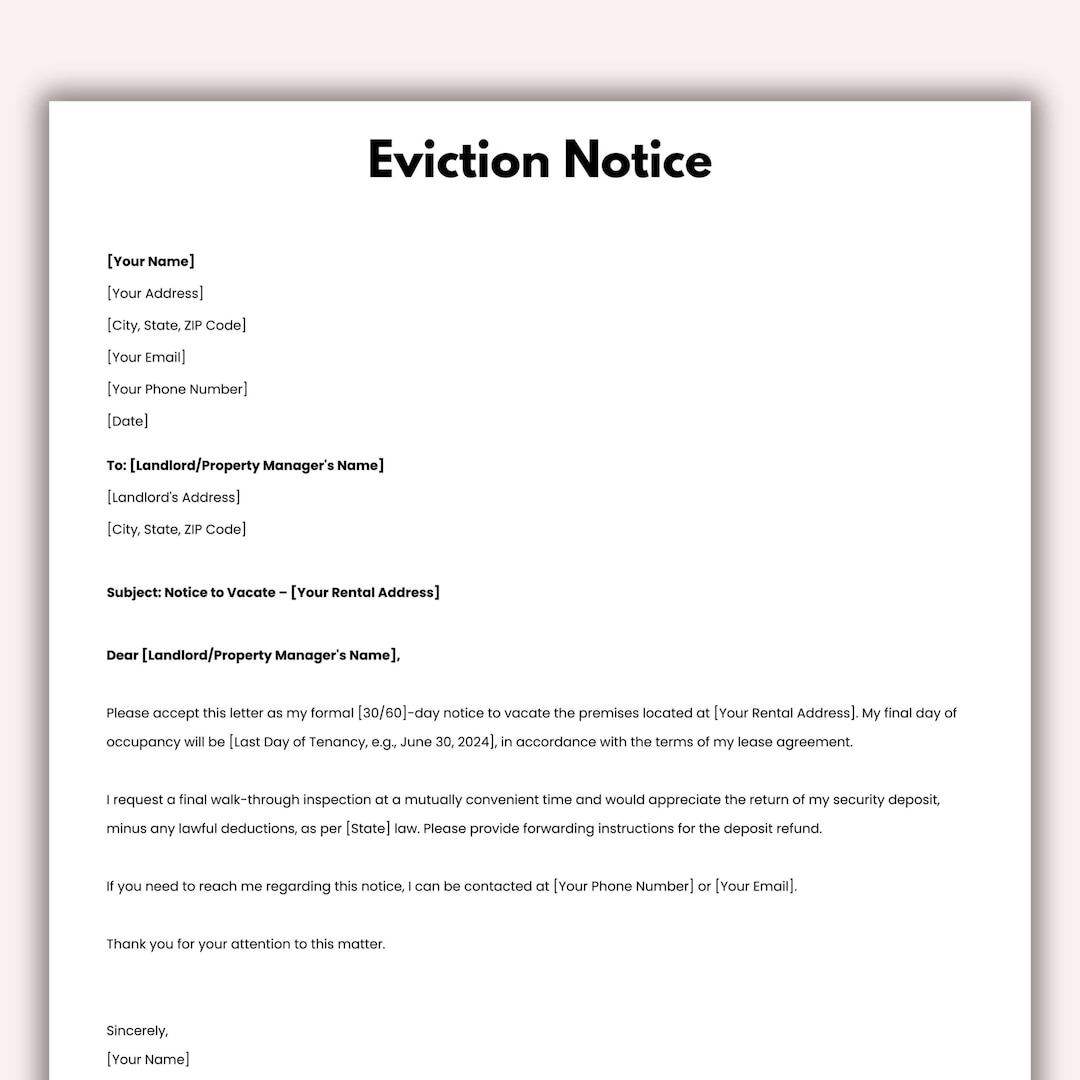 Eviction Notice, Printable Landlord Notice to Vacate Form Template ...