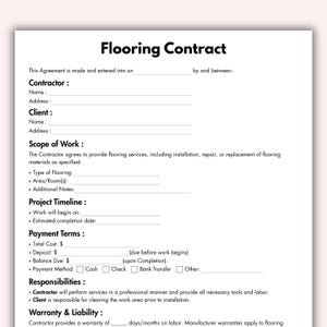 Flooring Contract, Printable Flooring Installation Contract Template, Editable Home Renovation, Homeowner Service Agreement Instant Download