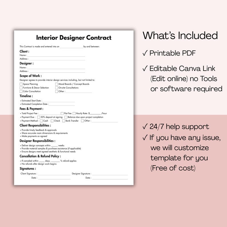 Interior Designer Contract, Printable Interior Decorating Form Template ...