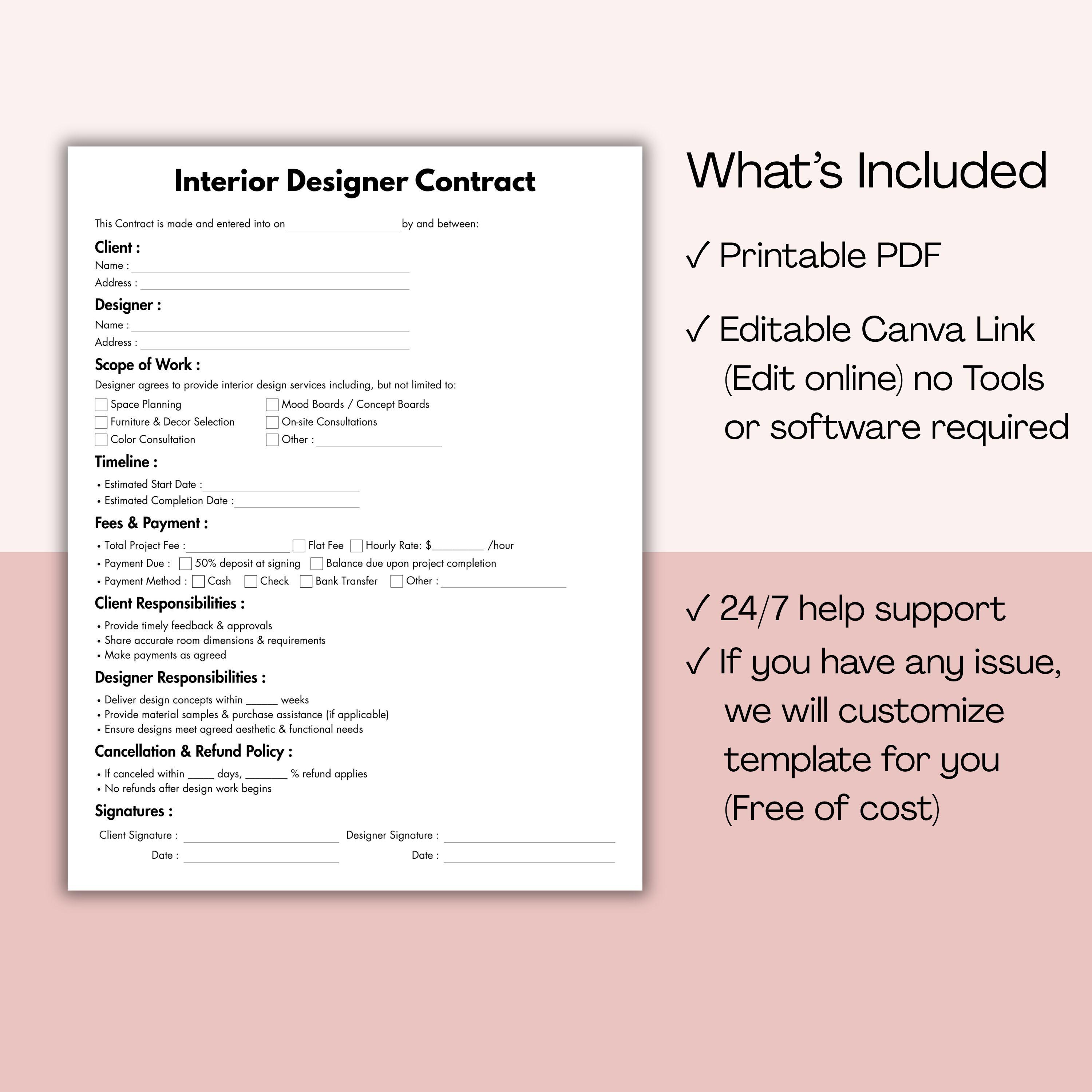 Interior Designer Contract, Printable Interior Decorating Form Template ...