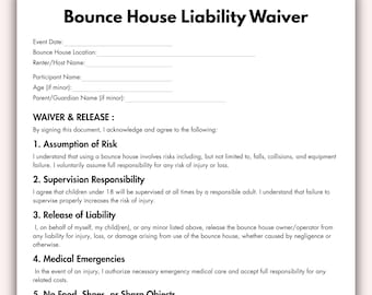 Bounce House Liability Waiver, Printable Business Waiver Form Template, Editable in Canva Bounce House Liability Form Instant Download