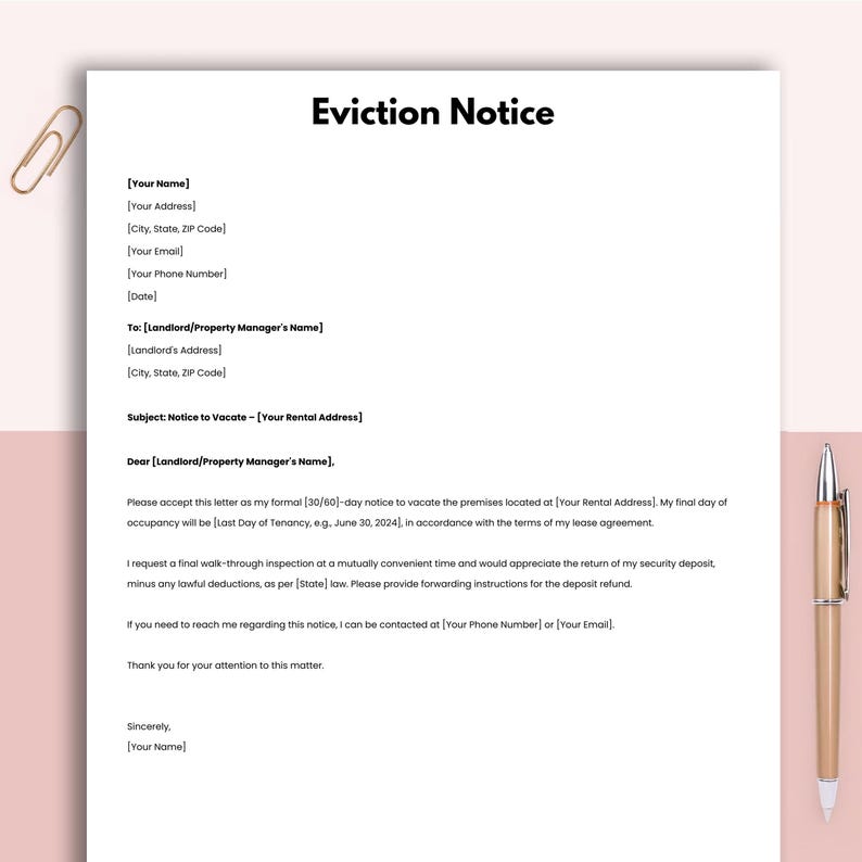 Eviction Notice, Printable Landlord Notice to Vacate Form Template ...