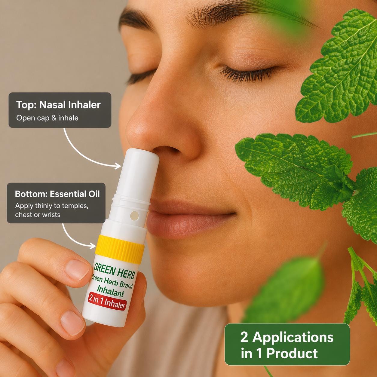 Thai Aromatic Nasal Inhaler Stick Green Herb 2-in-1 With Menthol ...