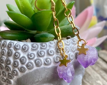 Blessed & Glowing Amethyst Earrings | Mystery Power Crystal Earrings | Dangle earrings Spiritual Gift for Her | Natural Stone Goddess Jewel