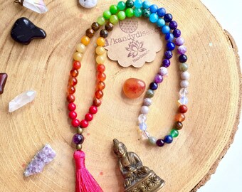 Chakras necklace Mala Beads Inspired | Chakra Stones necklace | Mini Mala Chakra Crystals | Open Chakras Balances | Spiritual Gifts Yoga