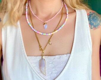 Feeling Loved Summer Necklaces Set | Joy & Love Crystal Necklaces Rose Quartz | Spiritual Gift for Her | Natural Stone Goddess Jewels