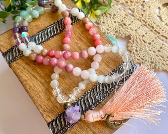 Girl Mala Beads necklace Agape | Mini Mala for Kids | Kids Mala Beads | Heart Chakra Stones necklace Kids Meditation beads | Chakra necklace