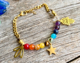 Sunny Glow Chakras Bracelet | Joy & Power 7 Crystals bracelet | Chakras Jewelry Spiritual Gift for Her | Natural Stones for Goddess Jewels