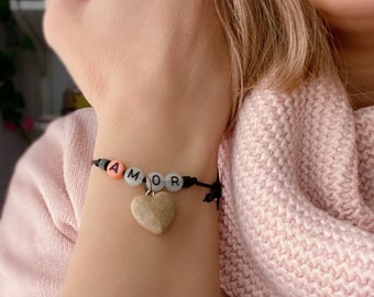 Amor Heart Stone adjustable bracelet, romantic gifts, valentines day, Love Bracelet Relationship gifts Friendship, gift for love amor