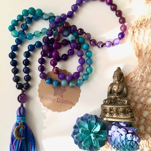 Moon 108 Mala Necklace 6mm/8mm with tassel. Amethyst Lapislazuli Quartz Mala, 108 Mala beads, Yoga gift, Quartz Japa Mala, Yoga jewelry moon image 7