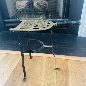 Vintage Fireplace Kettle 14" Stand Brass Trivet Hearth Iron Stand 1930