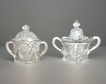 Tarro de galletas/crackers VINTAGE EAPG, antiguo, con diseño americano temprano, de vidrio prensado 2