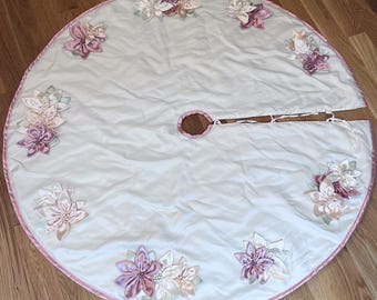 Falda para árbol de Navidad Martha Stewart 2002 Rosa/Rosa Poinsettias 44" Vintage