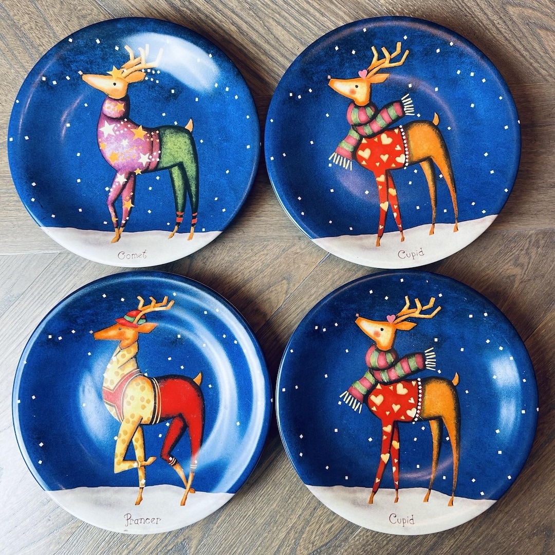 Certified International REBECCA RUEGGER Reindeer CHRISTMAS Plates Set ...