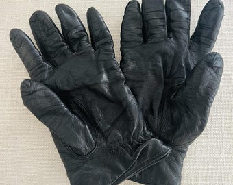 Vintage Madova Women's  Black Leather Gloves Cashmere Lining 8.5 Florence Italy