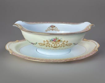 Noritake 3943 Wisteria - Salsera con plato inferior incorporado ~ ¡RARA!