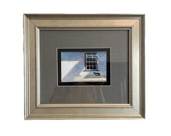 Lámina artística de Steven Jordan, "Gatito bajo la ventana", Charleston, Carolina del Sur. Firmada por el artista y enmarcada.