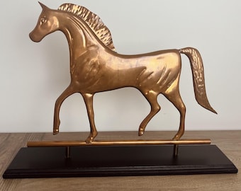 Copper Horse Stallion Statue Wood Base Home Decor 12.5" x 18" weathervain style