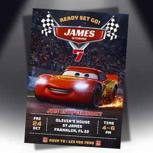 Cars Birthday Invitation, Lightning McQueen Invite, Kids Birthday Invitation, Lightning McQueen mater, Digital Invitation, Canva Editable