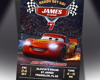 Cars Birthday Invitation, Lightning McQueen Invite, Kids Birthday Invitation, Lightning McQueen mater, Digital Invitation, Canva Editable