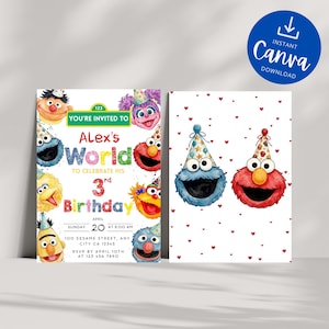 Editable Kids Cartoon Birthday Invitation, Elmo Party Evite, Elmo & Friends Theme Birthday Card, Canva Template (Digital Download) image 4
