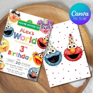 Editable Kids Cartoon Birthday Invitation, Elmo Party Evite, Elmo & Friends Theme Birthday Card, Canva Template (Digital Download) image 3