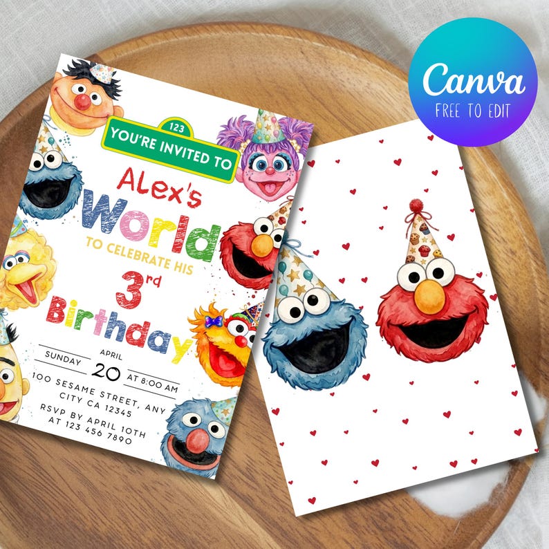 Editable Kids Cartoon Birthday Invitation, Elmo Party Evite, Elmo & Friends Theme Birthday Card, Canva Template (Digital Download) image 3