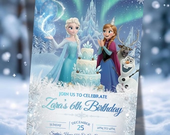 Frozen Birthday Invitation, Elsa & Anna Party, Canva Template (Digital Download)