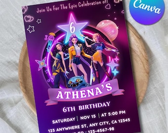 KPOP Demon Hunters Invitation, KPOP Demon Hunters Birthday invitation, EDITABLE K Pop Birthday Invitation, K Pop Warriors Invitation