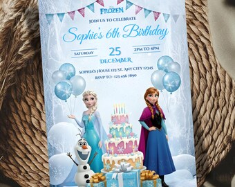 Frozen Birthday Invitation Editable Frozen Birthday Party Elsa & Anna Party Invitation Girl Frozen Birthday Invite Theme, Instant download