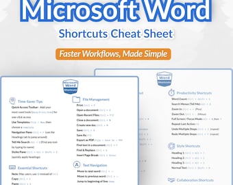 Microsoft Word Shortcuts Cheat Sheet | Faster Workflows for Beginners – Printable PDF