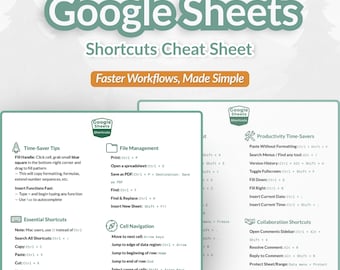 Google Sheets Shortcuts Cheat Sheet | Printable PDF | Keyboard Shortcuts Guide | Productivity & Efficiency Tool