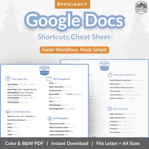 Google Docs Shortcuts Spickzettel | Zeitsparende Tipps | Druckbare Kurzanleitung (Anfängerfreundliches PDF)