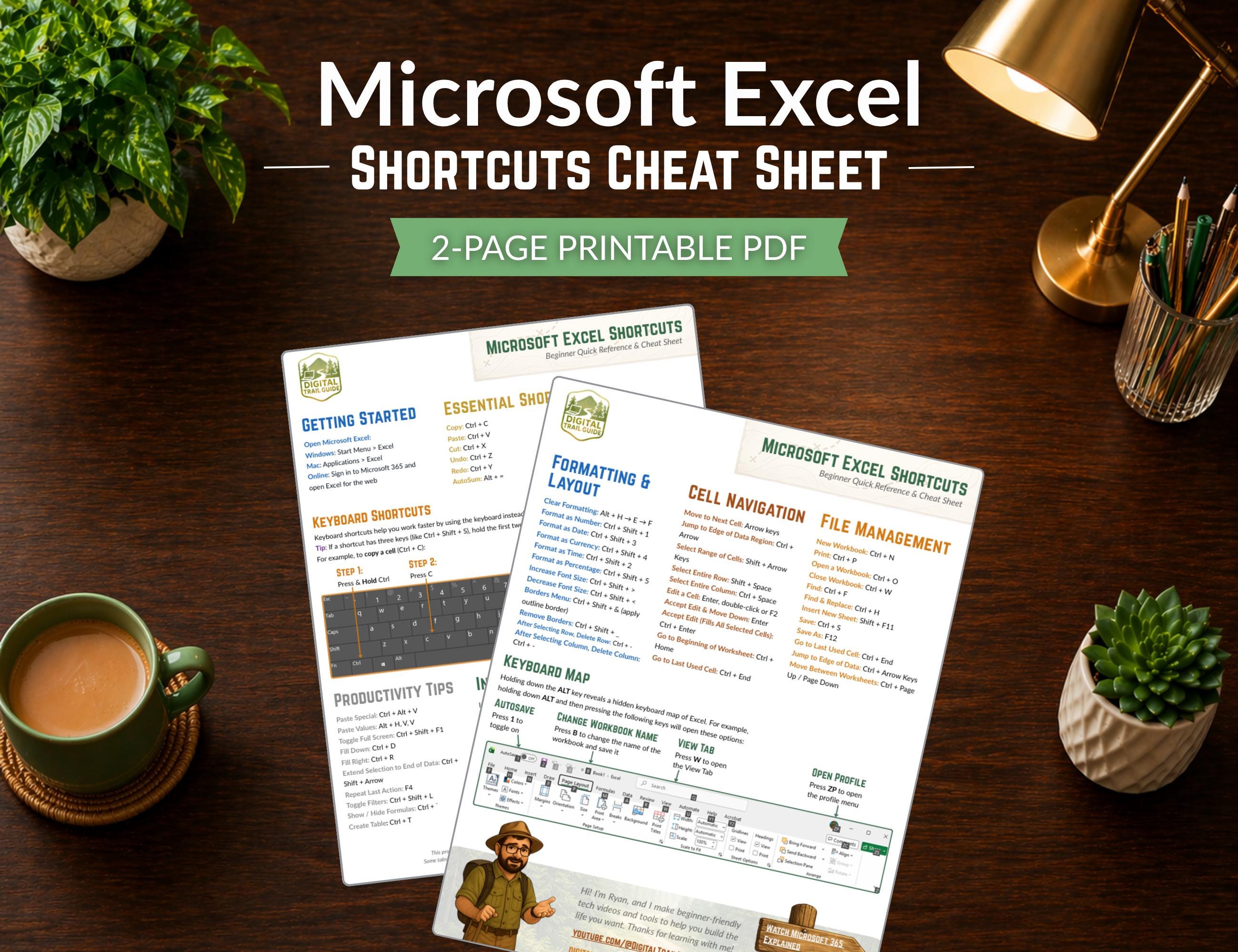 Excel Shortcuts Cheat Sheet | Printable Quick Reference PDF - Etsy