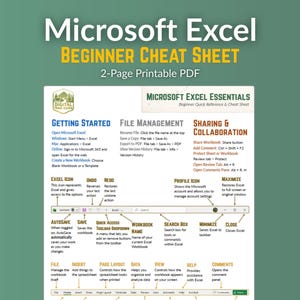 Hoja de referencia rápida de Excel para principiantes (PDF imprimible)