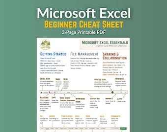 Excel for Beginners Cheat Sheet | Printable Quick Reference PDF