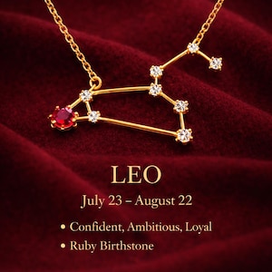 Leo Constellation Necklace – Ruby Birthstone, 14K Gold Vermeil Zodiac Pendant