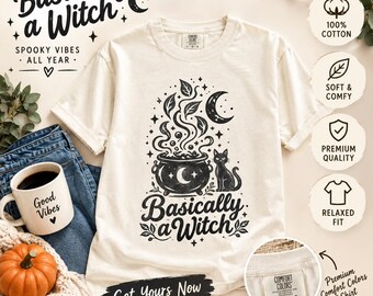Basically a Witch Shirt, Witchy Celestial Graphic Tee, Gothic Moon T-Shirt