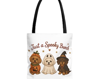 Halloween Dog Tote Bag, Spooky Puppies, Autumn Print (100% Polyester)