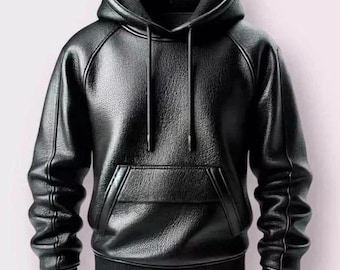 Handmade Lambskin Leather Hoodie, Mens Winter Pullover, Streetwear Gift