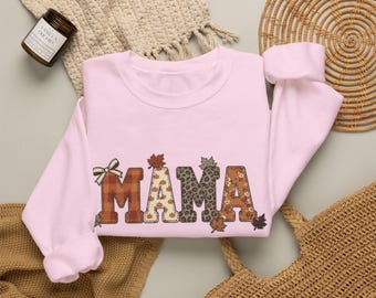 MAMA Sweatshirt, Fall Mama Crewneck, Autumn Graphic Pullover, Cozy Mom Shirt