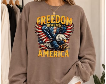 Land of the Free USA Sweatshirt, Patriotic Eagle Graphic Crewneck, Retro 4th of July Pullover