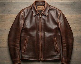 Handmade Brown Leather Jacket Men Vintage Biker Cowhide Distressed Retro Bomber Motorcycle Gift Coat