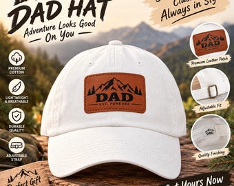 Bio-Washed Chino Twill Dad Hat, Mountain Leather Patch, Outdoor Adventure Cap